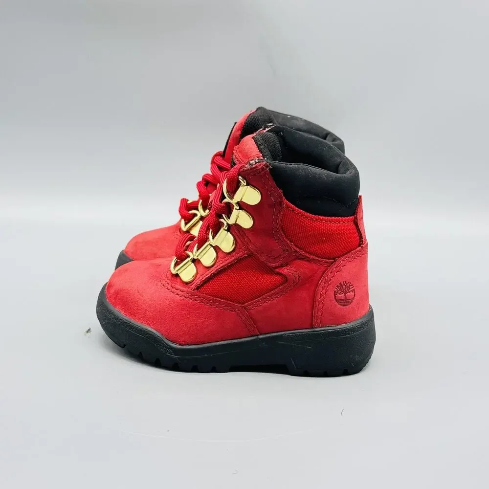 Timberland Boots Toddler Girls Boys 5 Red Suede Field Hiking Ankle Lace Up Shoes